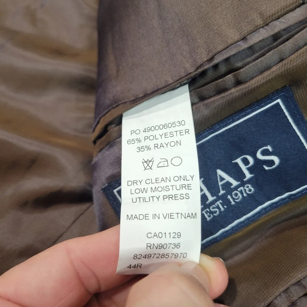 Chaps Blazer Mens 44R Brown Micro Check‎ Plaid 2 Button Sport Coat Professional